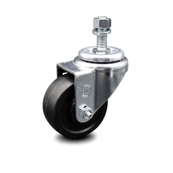 3.5 Inch Soft Rubber Wheel Swivel 1/2 Inch Threaded Stem Caster
